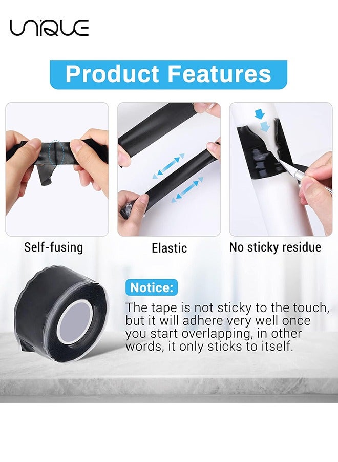 Unique 2 Pcs Black Self Fusing Silicone Tape - 1" X 10 Ft Silicone Rubber Rescue Tape - Thickness 0.5mm for Pipe Hose Repair Plumbers Stop Leaking Waterproof Silicone Grip Thick Tape - Image 3