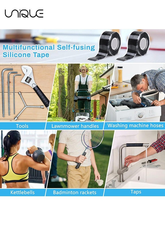 Unique 2 Pcs Black Self Fusing Silicone Tape - 1" X 10 Ft Silicone Rubber Rescue Tape - Thickness 0.5mm for Pipe Hose Repair Plumbers Stop Leaking Waterproof Silicone Grip Thick Tape - Image 5