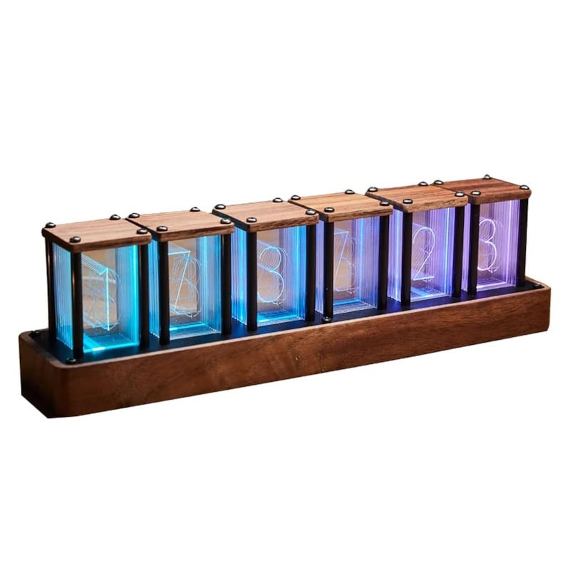 Adventurers Nixie Tube Clock Cool Clock Retro Wooden Shell LED Full Color Custom RGB and 1224h DisplayDecorate Room