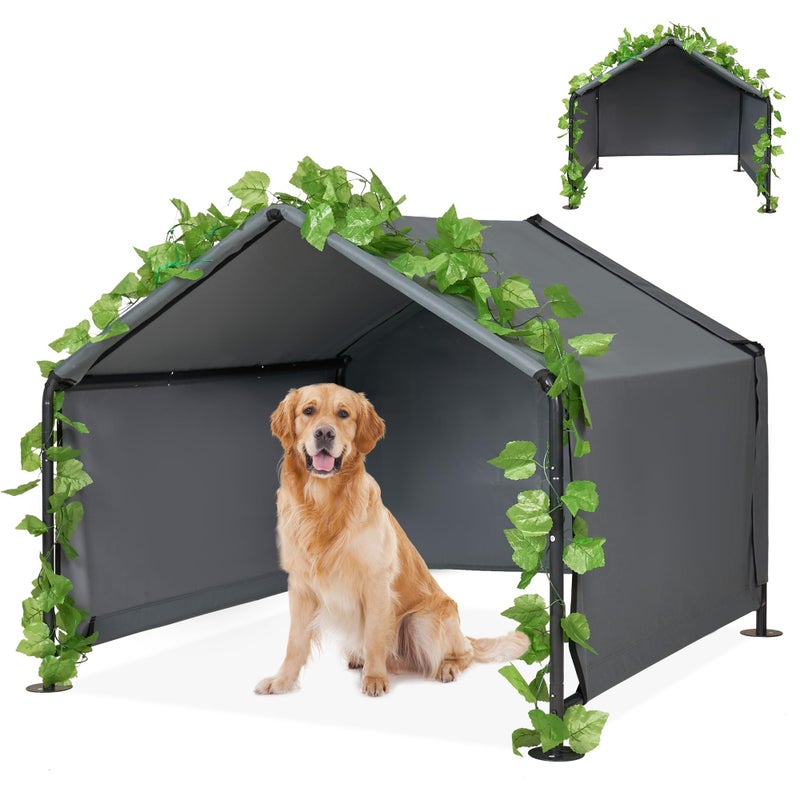 INRLKIT 47.2â€ Large Dog Shade Shelter Outdoor Tent Dog House for Large Medium Dogs, Outside Sun Rain Canopy Pet House for Homeless Cats Pigs Livestock with Rainproof Cover with Artificial Grapevine Leaves - Image 4