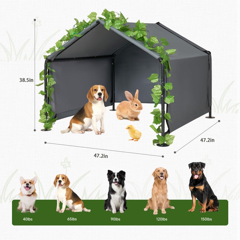 INRLKIT 47.2â€ Large Dog Shade Shelter Outdoor Tent Dog House for Large Medium Dogs, Outside Sun Rain Canopy Pet House for Homeless Cats Pigs Livestock with Rainproof Cover with Artificial Grapevine Leaves - Image 2