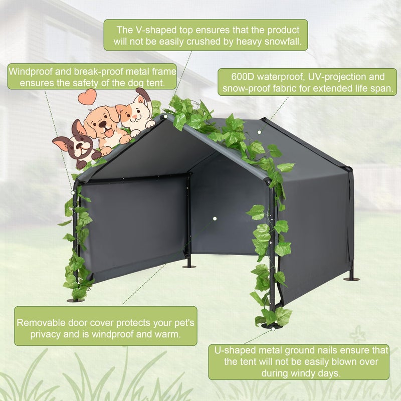 INRLKIT 47.2â€ Large Dog Shade Shelter Outdoor Tent Dog House for Large Medium Dogs, Outside Sun Rain Canopy Pet House for Homeless Cats Pigs Livestock with Rainproof Cover with Artificial Grapevine Leaves - Image 5