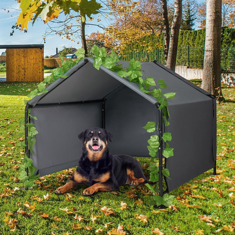 INRLKIT 47.2â€ Large Dog Shade Shelter Outdoor Tent Dog House for Large Medium Dogs, Outside Sun Rain Canopy Pet House for Homeless Cats Pigs Livestock with Rainproof Cover with Artificial Grapevine Leaves - Image 3