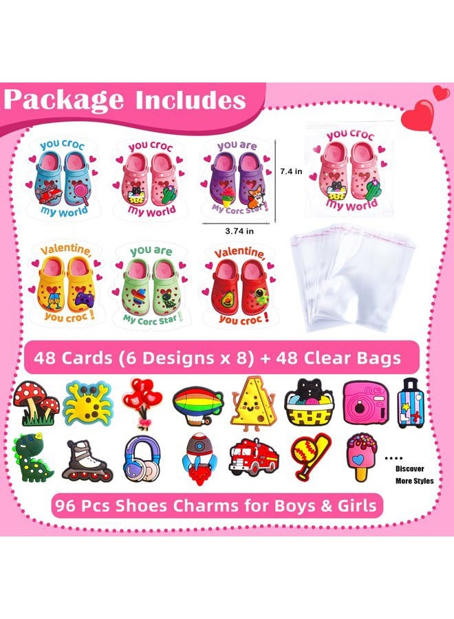 JX Valentine Cards for Kids Classroom, 48 Valentines Cards with 96 Shoe Charms,Kids Valentine Gifts for Boys Girls Toddler Classroom Exchange - Image 2