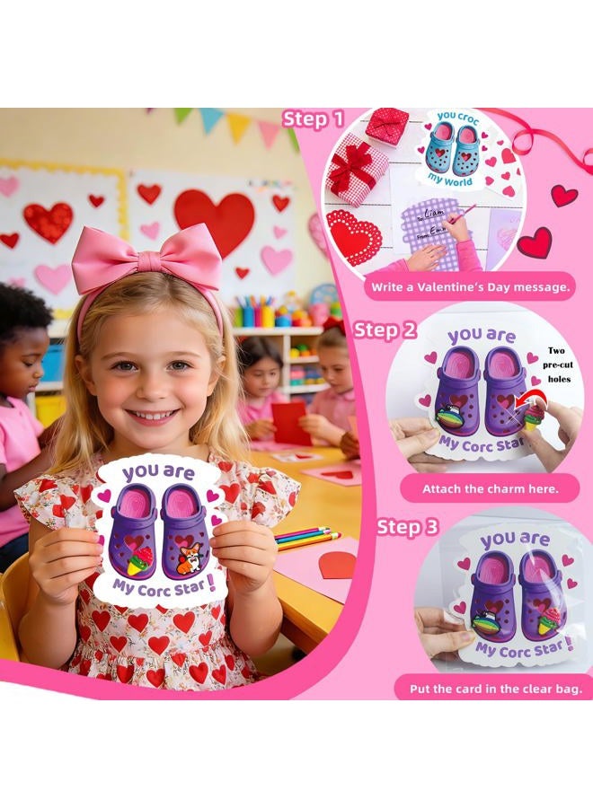JX Valentine Cards for Kids Classroom, 48 Valentines Cards with 96 Shoe Charms,Kids Valentine Gifts for Boys Girls Toddler Classroom Exchange - Image 3