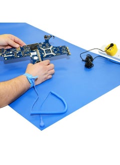 ALTS ELECTRONIC Sky ESD Antistatic Blue PVC Mat 3 Layered 2 MM Thick with ESD Wrist band Grounding Cord INCH Size 14x14  - Image 1