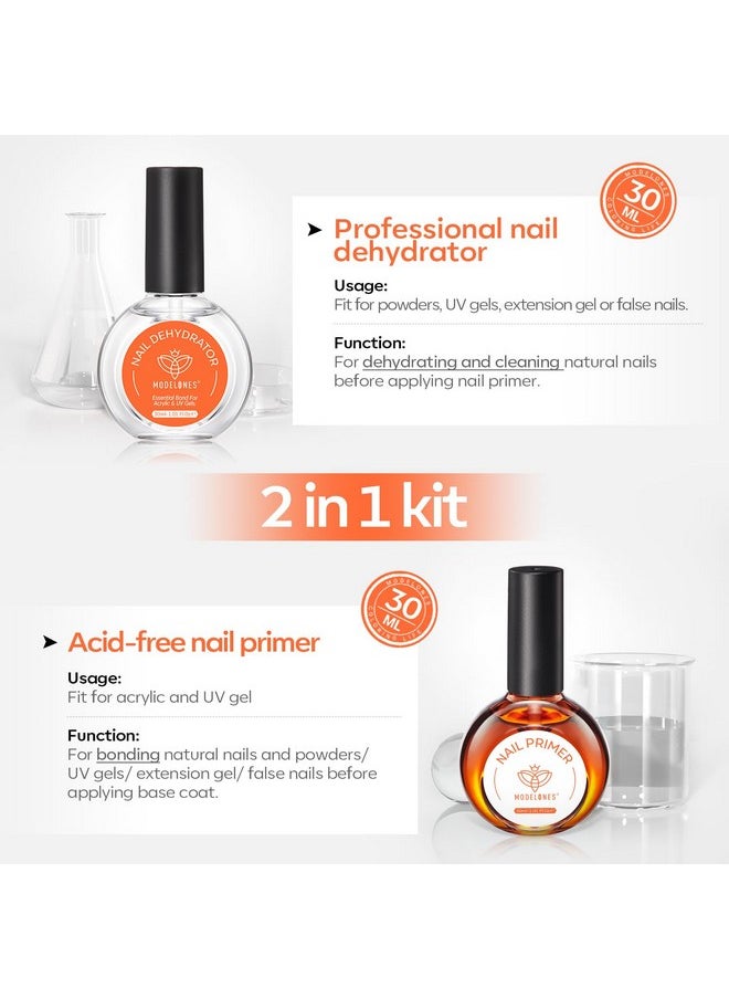 modelones - modelones 30 ml Nail Dehydrator and Primer, Acid Free Natural Nail Prep Dehydrate & Bond Primer Kit, Hema-Free Acrylic Nail Supplies Primer Top Coat - Image 1