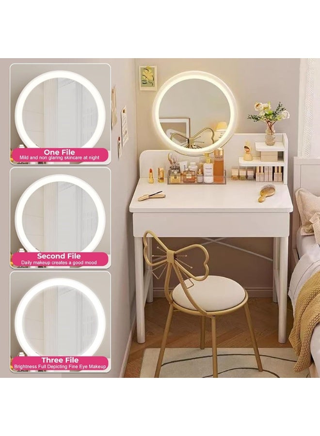 Golden Bedroom Dressing Table, Makeup Dressing Table with Mirror and Light, Makeup Dressing Table with  Drawers and Storage Shelves ,White(60*40*125.5cm) - Image 3