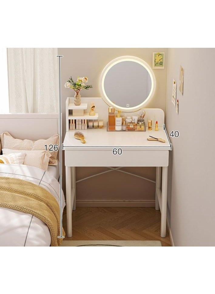 Golden Bedroom Dressing Table, Makeup Dressing Table with Mirror and Light, Makeup Dressing Table with  Drawers and Storage Shelves ,White(60*40*125.5cm) - Image 2