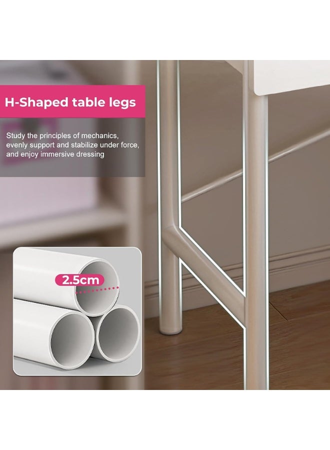 Golden Bedroom Dressing Table, Makeup Dressing Table with Mirror and Light, Makeup Dressing Table with  Drawers and Storage Shelves ,White(60*40*125.5cm) - Image 4