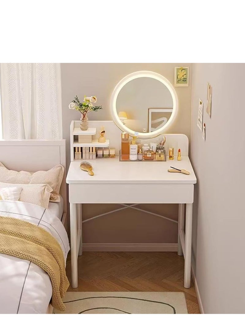 Golden Bedroom Dressing Table, Makeup Dressing Table with Mirror and Light, Makeup Dressing Table with  Drawers and Storage Shelves ,White(60*40*125.5cm) - Image 1