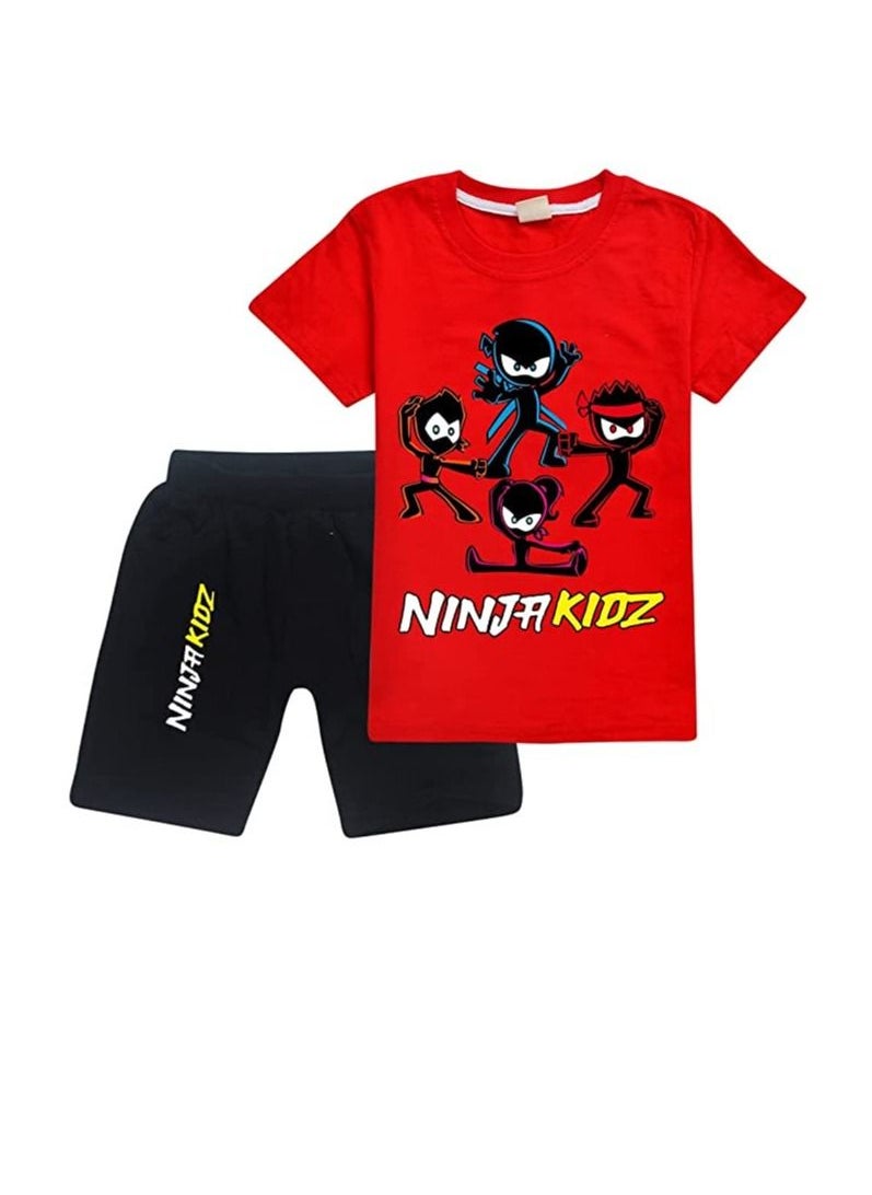 Generic - Ninja Kids Unisex Summer Kids Cartoon Short and Sleeve with Red T-Shirt - Image 1