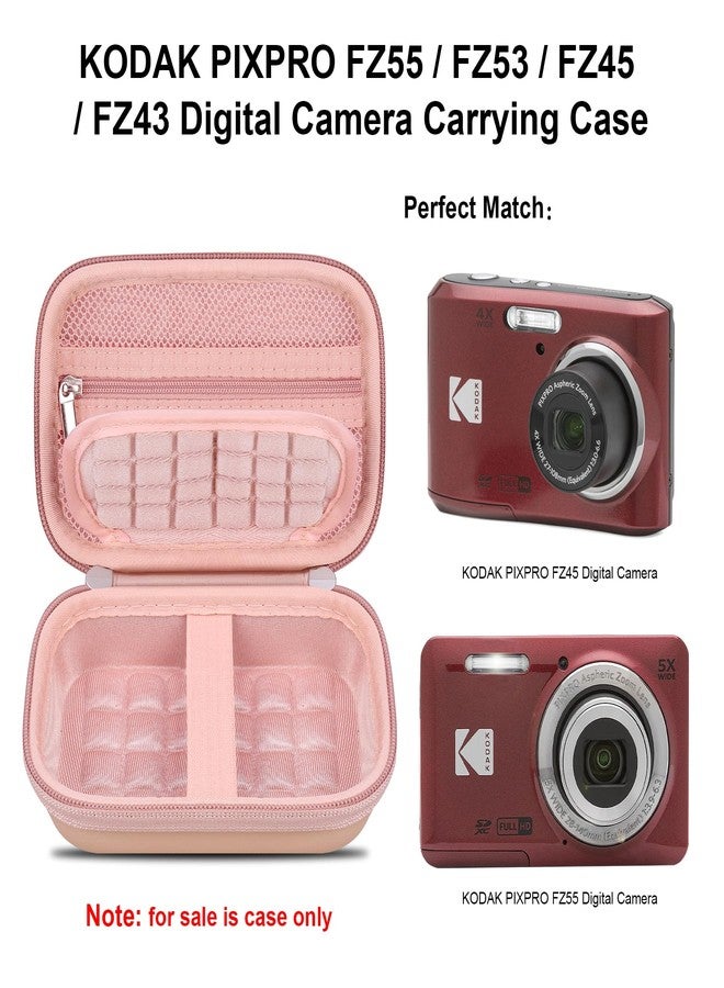 الونبو حقيبة حمل كاميرا Elonbo لكاميرات KODAK PIXPRO FZ55/ FZ53/ FZ45/ FZ43 الرقمية بدقة 16 ميجابكسل، حقيبة تخزين كاميرا التدوين المرئي للسفر، حقيبة شبكية تتسع للبطاريات والكابل وبطاقة الذاكرة وقارئ البطاقات، لون ذهبي وردي - Image 2