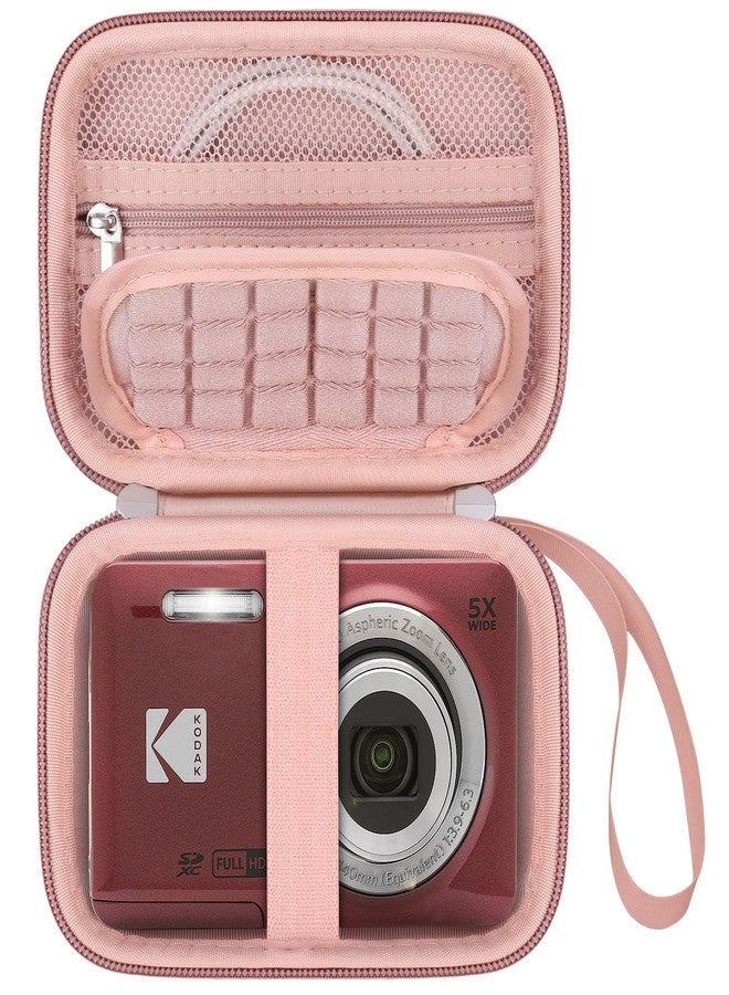 الونبو حقيبة حمل كاميرا Elonbo لكاميرات KODAK PIXPRO FZ55/ FZ53/ FZ45/ FZ43 الرقمية بدقة 16 ميجابكسل، حقيبة تخزين كاميرا التدوين المرئي للسفر، حقيبة شبكية تتسع للبطاريات والكابل وبطاقة الذاكرة وقارئ البطاقات، لون ذهبي وردي - Image 1