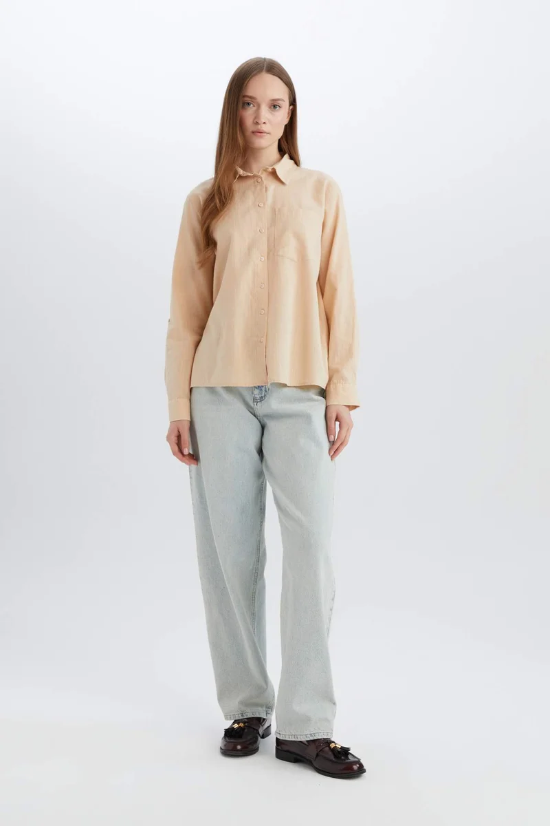 ديفاكتو Regular Fit Basic Pocketed Long Sleeve Shirt