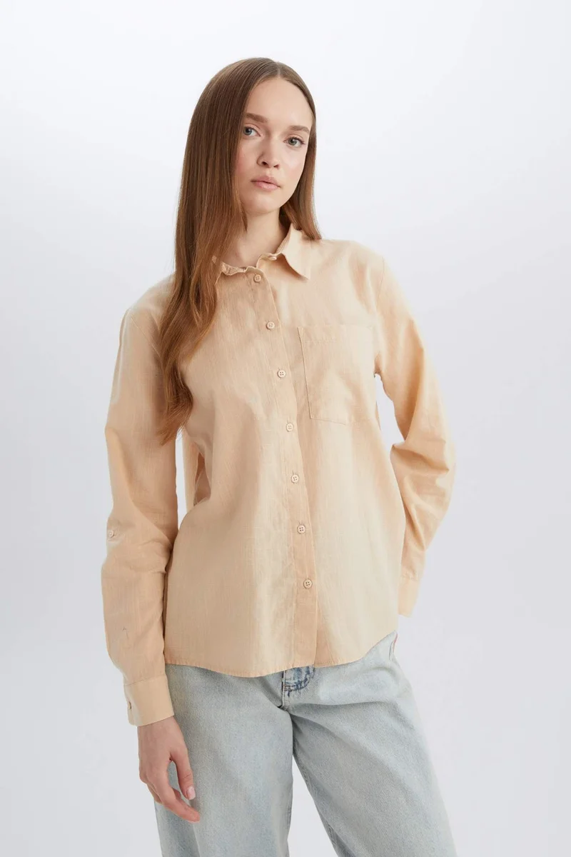 ديفاكتو Regular Fit Basic Pocketed Long Sleeve Shirt