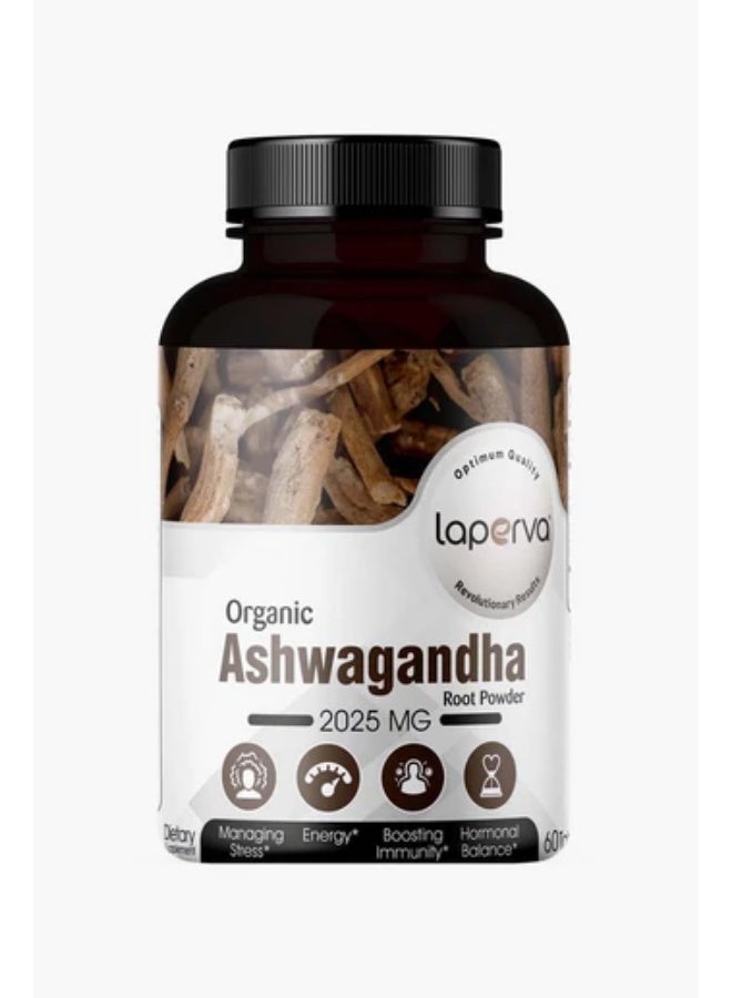 Laperva Organic Ashwagandha Root Powder – 2025 mg Stress Relief, Energy & Hormonal Balance Support (60 Tablets) - Image 1