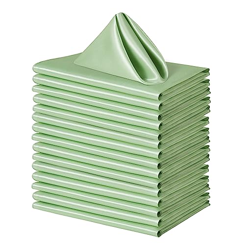 Counfeisly 100 Pack Square Satin Dinner Napkins, 20x20 Inches Silky Soft Smooth Table Cloth Napkins for Restaurant Weddings Banquet Party Decoration, Sage Green - Image 1