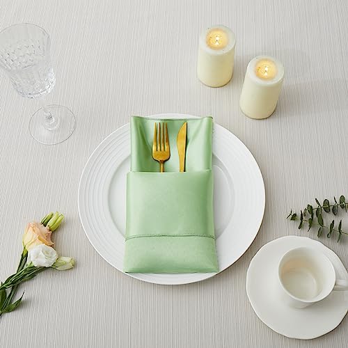Counfeisly 100 Pack Square Satin Dinner Napkins, 20x20 Inches Silky Soft Smooth Table Cloth Napkins for Restaurant Weddings Banquet Party Decoration, Sage Green - Image 3