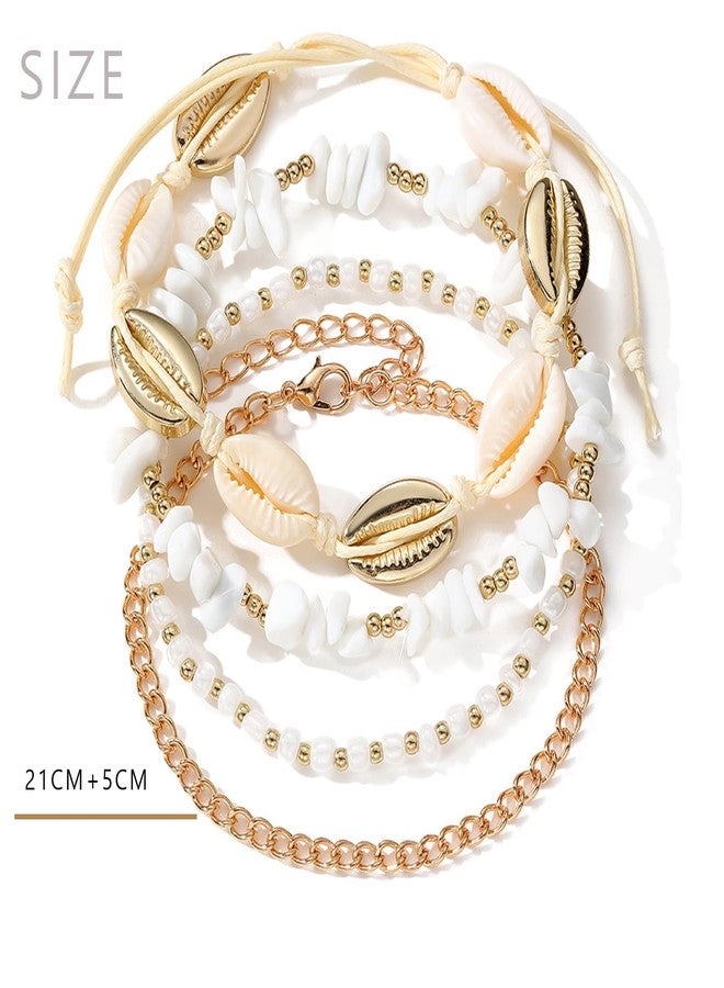 Waeceip Beach Ankle Bracelets For Women Summer Boho Anklets For Women Seashell Beaded Anklets Summer Jewelry Beach Vacation Accessories Hawaiian Gifts (shell with 4) - Image 2