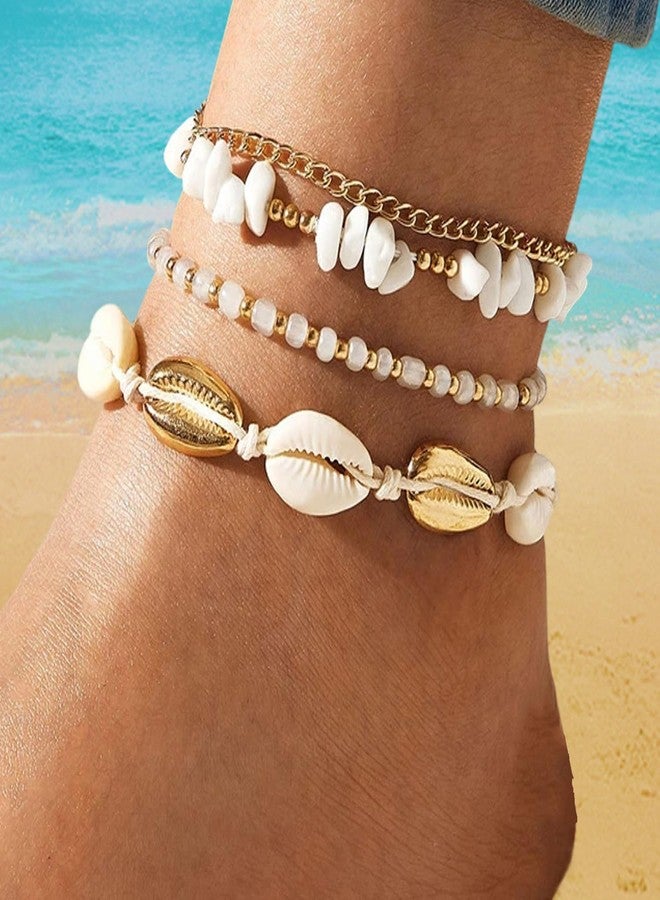 Waeceip Beach Ankle Bracelets For Women Summer Boho Anklets For Women Seashell Beaded Anklets Summer Jewelry Beach Vacation Accessories Hawaiian Gifts (shell with 4) - Image 3