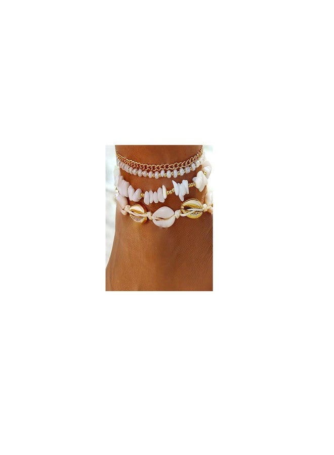 Waeceip Beach Ankle Bracelets For Women Summer Boho Anklets For Women Seashell Beaded Anklets Summer Jewelry Beach Vacation Accessories Hawaiian Gifts (shell with 4) - Image 1