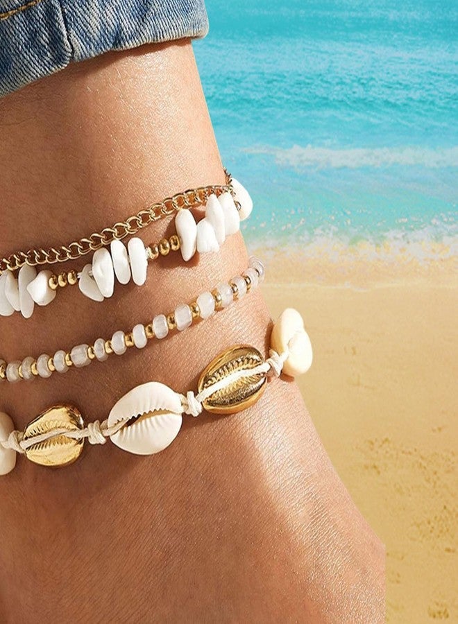 Waeceip Beach Ankle Bracelets For Women Summer Boho Anklets For Women Seashell Beaded Anklets Summer Jewelry Beach Vacation Accessories Hawaiian Gifts (shell with 4) - Image 4