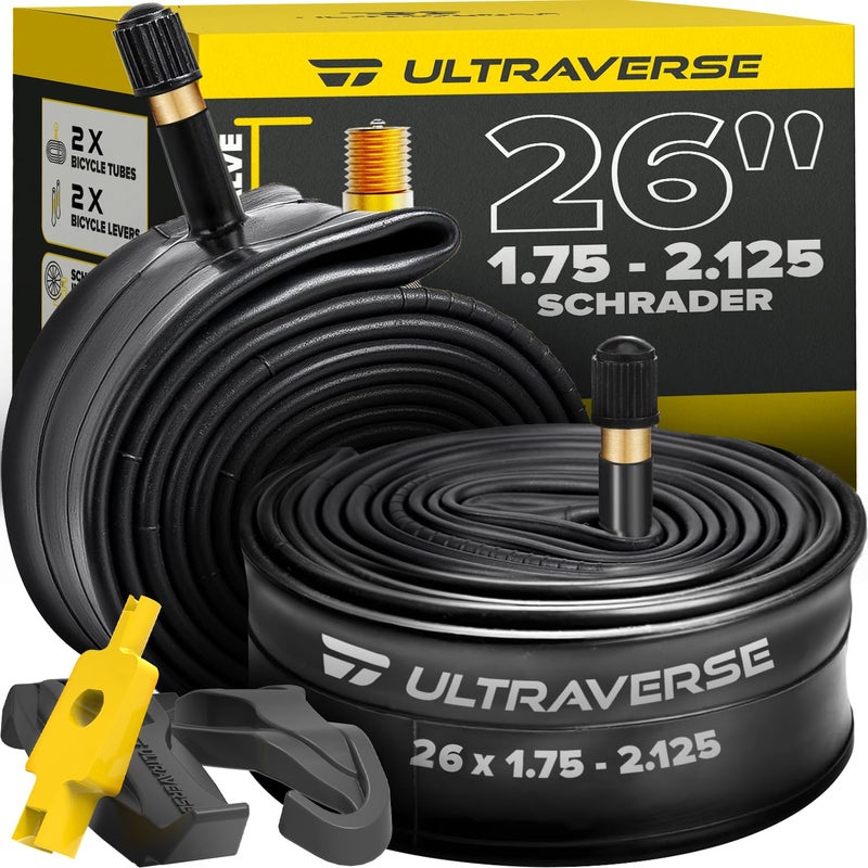 Ultraverse 26" Bike Inner Tubes 26 x 1.75, 1.95, 2.10, 2.125 â€“ Butyl Rubber Bicycle Tubes with Schrader Valve â€“ Compatible with Mountain, Cruiser, City & Kids Bikes â€“ Set of 2 - Image 1