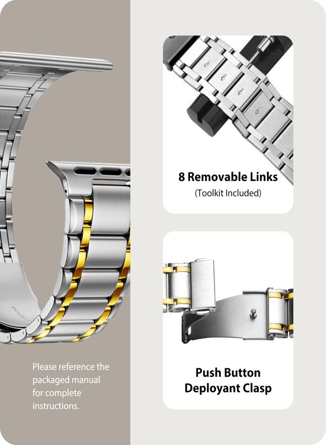 Fullmosa Metal Bands With Case Compatible Apple Watch Strap 49mm,Steel Apple Watch Band for iWatch Ultra 3/2/1,49mm,Silver and Gold - Image 4
