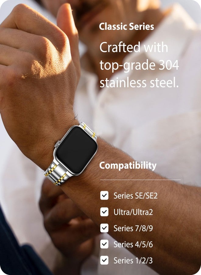 Fullmosa Metal Bands With Case Compatible Apple Watch Strap 49mm,Steel Apple Watch Band for iWatch Ultra 3/2/1,49mm,Silver and Gold - Image 3