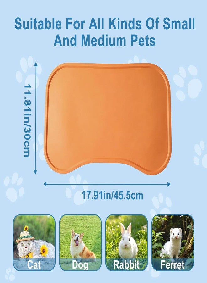 Famiever Silicone Pet Feeding Mat with Raised Edge, Washable Dog Cat Food and Water Mat for Floors Waterproof, Anti-Slip Placement Mat for Cat and Dog Bowl to Prevent Spills (Orange) - Image 2