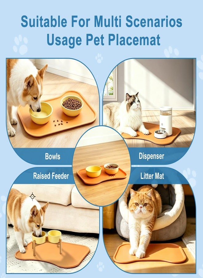Famiever Silicone Pet Feeding Mat with Raised Edge, Washable Dog Cat Food and Water Mat for Floors Waterproof, Anti-Slip Placement Mat for Cat and Dog Bowl to Prevent Spills (Orange) - Image 5
