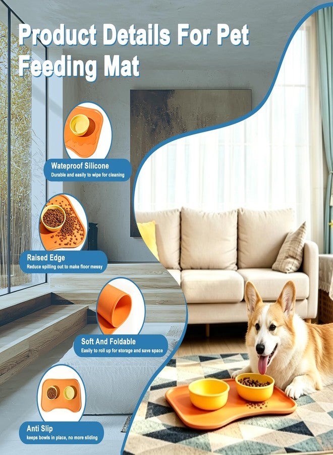 Famiever Silicone Pet Feeding Mat with Raised Edge, Washable Dog Cat Food and Water Mat for Floors Waterproof, Anti-Slip Placement Mat for Cat and Dog Bowl to Prevent Spills (Orange) - Image 4