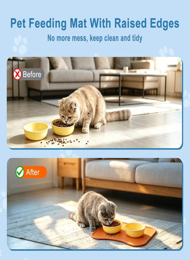 Famiever Silicone Pet Feeding Mat with Raised Edge, Washable Dog Cat Food and Water Mat for Floors Waterproof, Anti-Slip Placement Mat for Cat and Dog Bowl to Prevent Spills (Orange) - Image 3