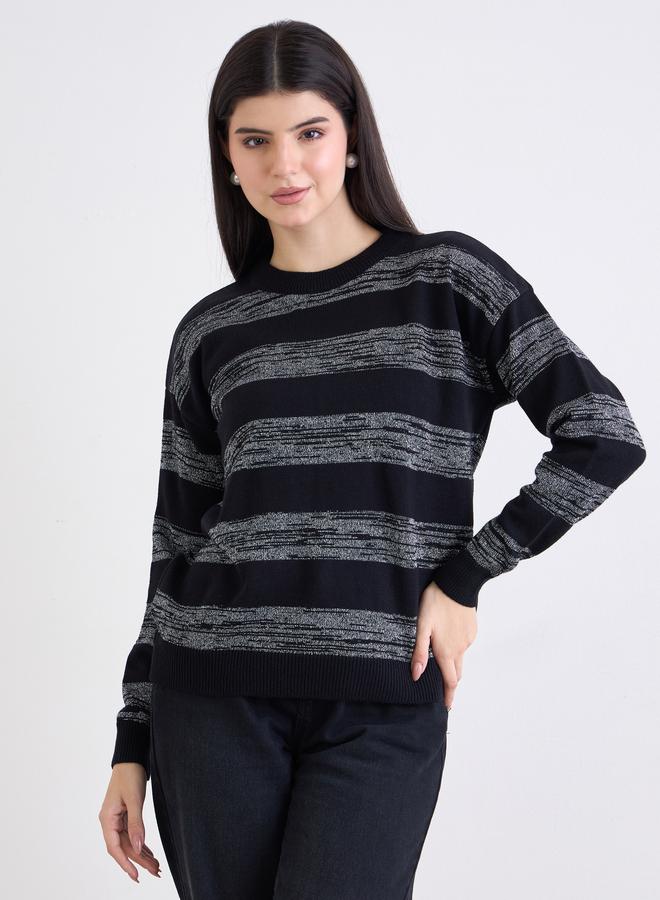 Styli Black Striped Boxy Fit Sweater - Image 3