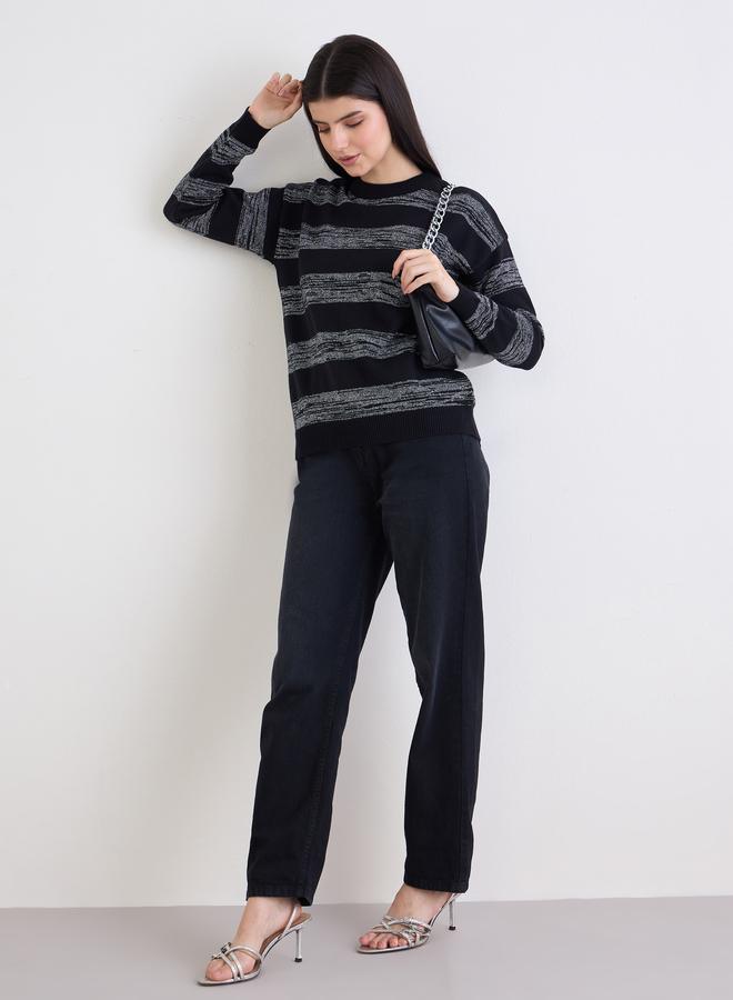 Styli Black Striped Boxy Fit Sweater - Image 2