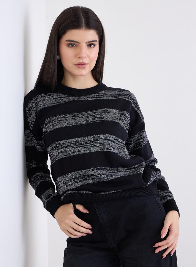 Styli Black Striped Boxy Fit Sweater - Image 1