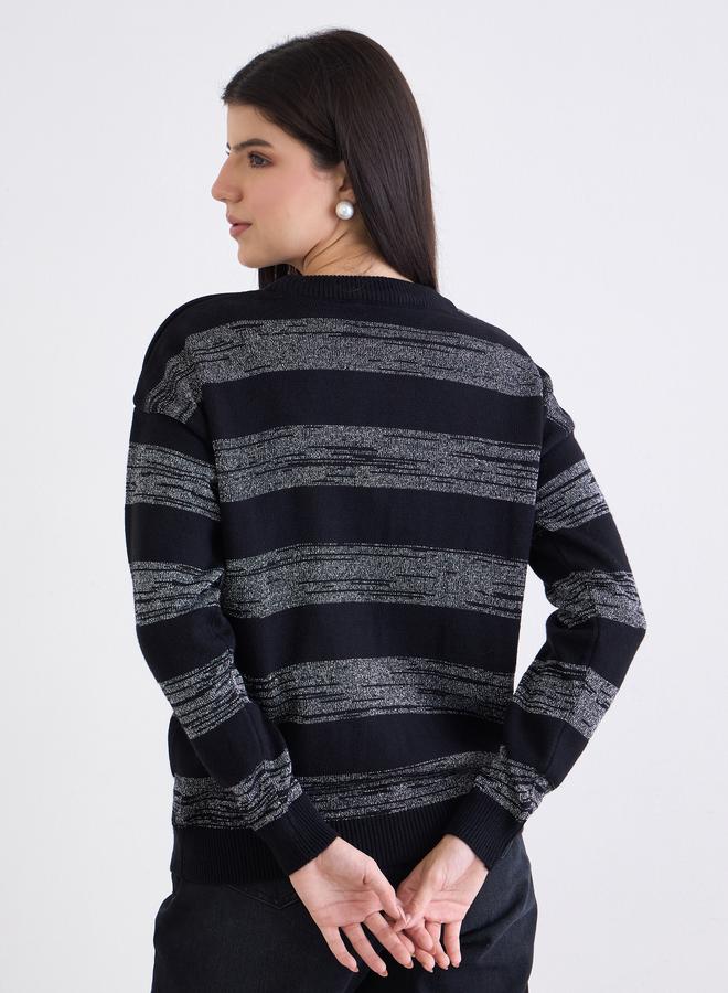 Styli Black Striped Boxy Fit Sweater - Image 5