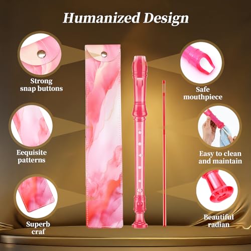 Yop-yes Soprano Recorder Instrument for Kids Beginners Student German Fingering C Key Recorder Instrument 3 Piece with Cleaning Rod and Bag Fingering Chart(Crystal Pink) - Image 4