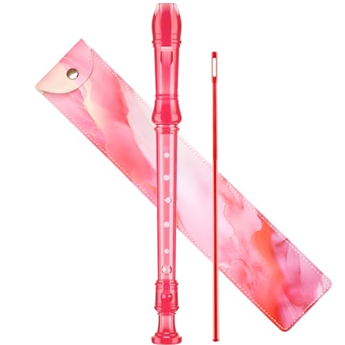 Yop-yes Soprano Recorder Instrument for Kids Beginners Student German Fingering C Key Recorder Instrument 3 Piece with Cleaning Rod and Bag Fingering Chart(Crystal Pink) - Image 1