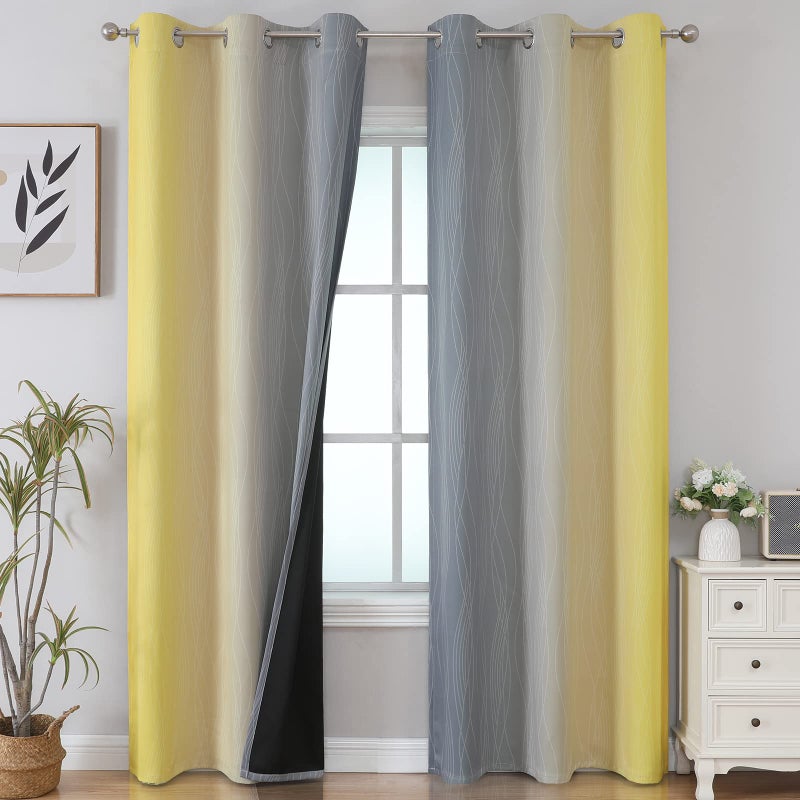 Grey and Yellow Blackout Curtains 84 Inch Length 2 Panels Set 100 Blackout Curtains for Living Room Thermal Insulated Gradient Drapes Full Light Blocking Ombre Curtains for Boys Bedroom42x84Inch