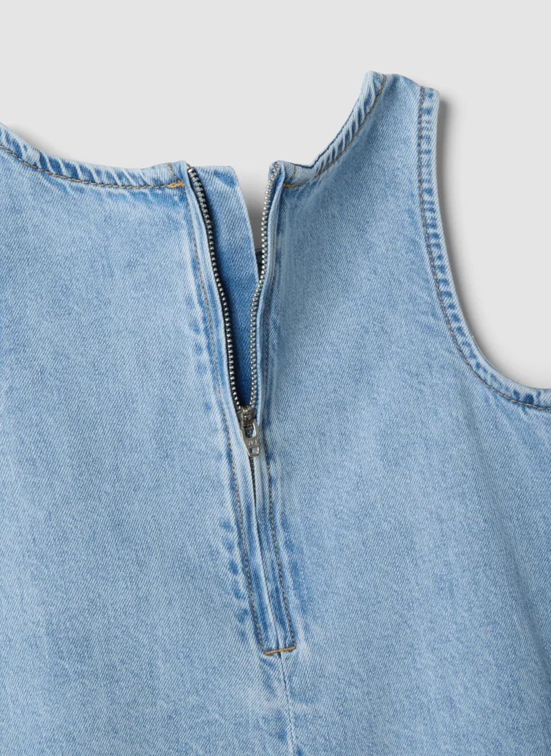 Ovs  OVS Girlsâ€™ Light Blue Denim Sleeveless Dress In Cotton Blend, Oversized Fit for Women | Best Price UAE
