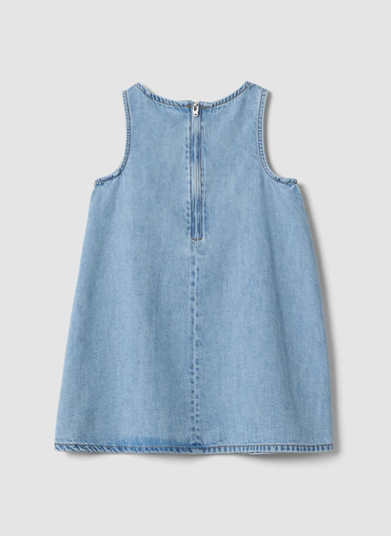او في اس OVS Girlsâ€™ Light Blue Denim Sleeveless Dress In Cotton Blend, Oversized Fit
