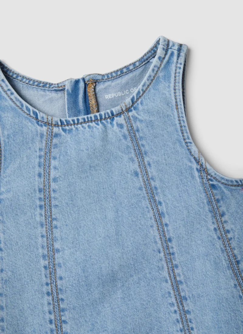 Ovs  OVS Girlsâ€™ Light Blue Denim Sleeveless Dress In Cotton Blend, Oversized Fit for Women | Best Price UAE