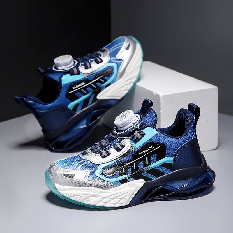 Children'S Mesh Kidsren'S Shoes 6-12 Years Old Spring And Autum New Breathable Wear-Resistant Sports Shoes Boys' Rotating Button Running Shoes - Image 3