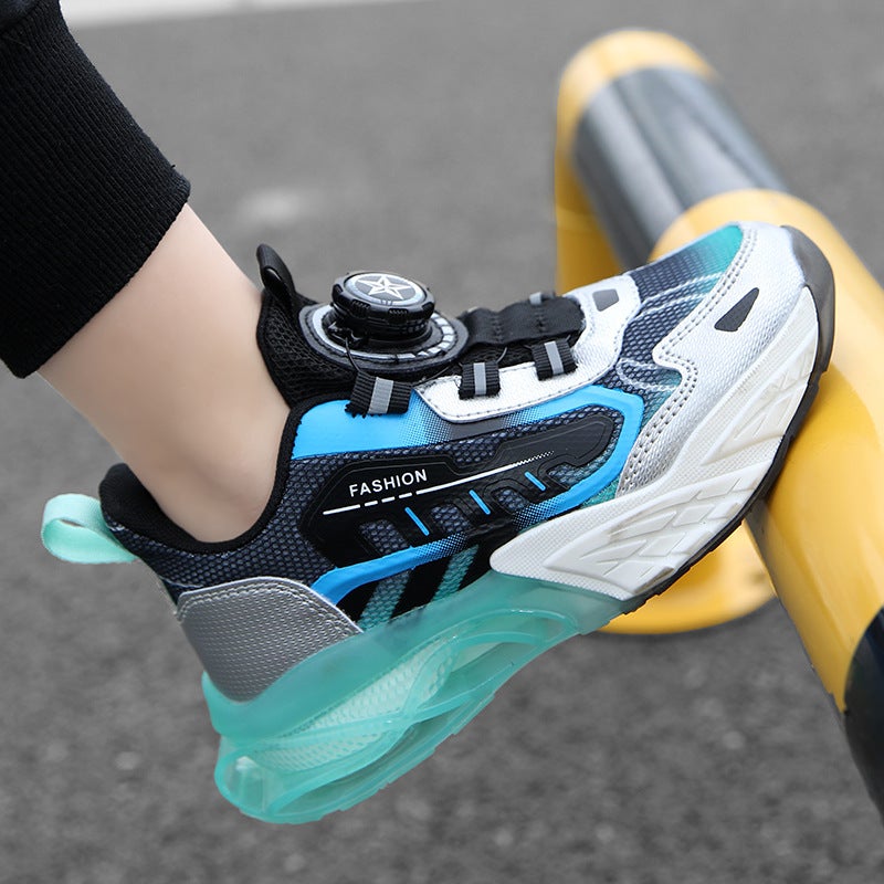Children'S Mesh Kidsren'S Shoes 6-12 Years Old Spring And Autum New Breathable Wear-Resistant Sports Shoes Boys' Rotating Button Running Shoes - Image 5