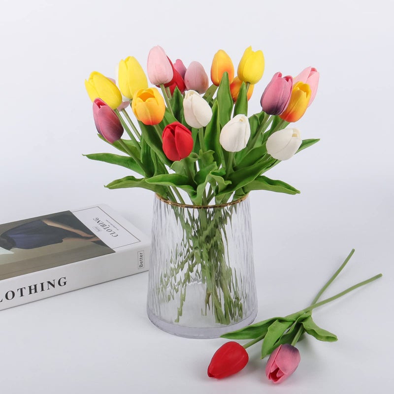 Beferr 18Pcs Tulips Artificial Flowers Faux Tulip Real Touch Tulip Fake Flowers Bouquets Arrangements for Home Wedding Table Decor - Image 3