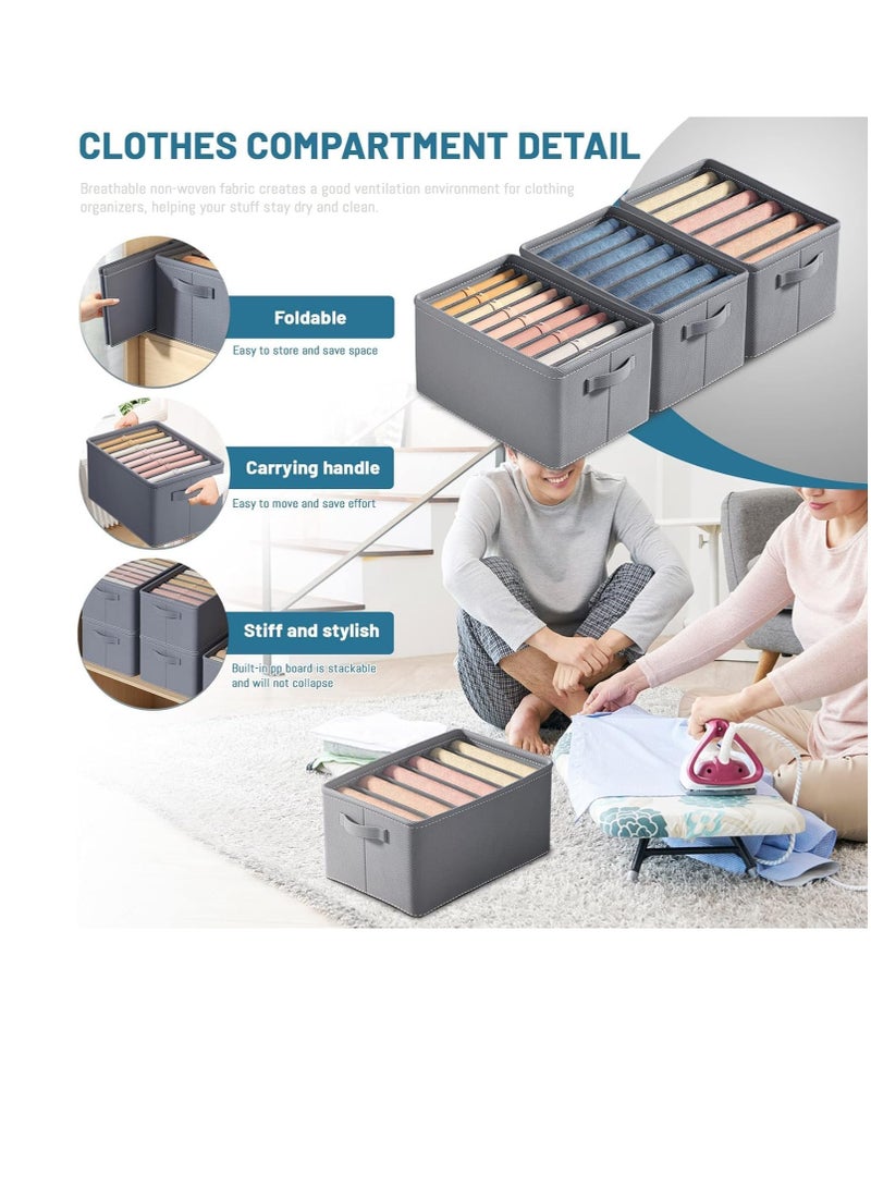 DUNISO 3 Pack Wardrobe Clothes Organizer，Foldable Clothes Storage Box，Stackable Drawer organizers，with Handles，for Clothes, Jeans, Pants, Sweaters, Dresses,6/7/9 Grids,Grey  - Image 2