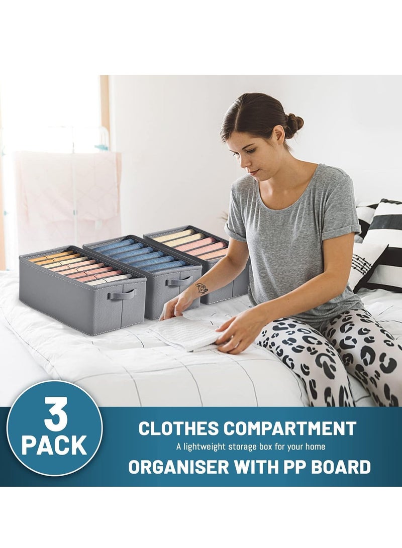 DUNISO 3 Pack Wardrobe Clothes Organizer，Foldable Clothes Storage Box，Stackable Drawer organizers，with Handles，for Clothes, Jeans, Pants, Sweaters, Dresses,6/7/9 Grids,Grey  - Image 4