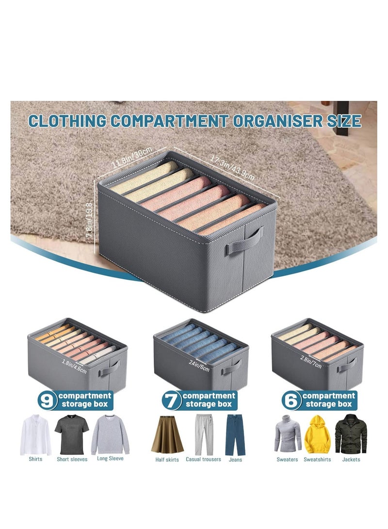 DUNISO 3 Pack Wardrobe Clothes Organizer，Foldable Clothes Storage Box，Stackable Drawer organizers，with Handles，for Clothes, Jeans, Pants, Sweaters, Dresses,6/7/9 Grids,Grey  - Image 3